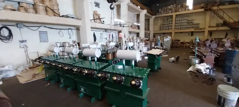 Shop floor with coils and finished transformers